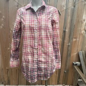 Free people ombré plaid pocket tunic blouse in size small
